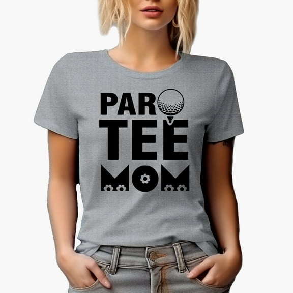 Par Tee Mom Pun with Ball on a Tee & Flowers, Golf Player, Golfing or Golfer Themed Merch Gift, Heather Grey T-Shirt, S