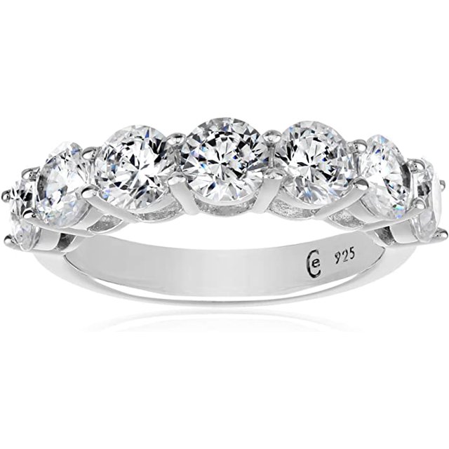 Collection Platinum or Gold Plated Sterling Silver 7-Stone Ring made with Infinite Elements Zirconia