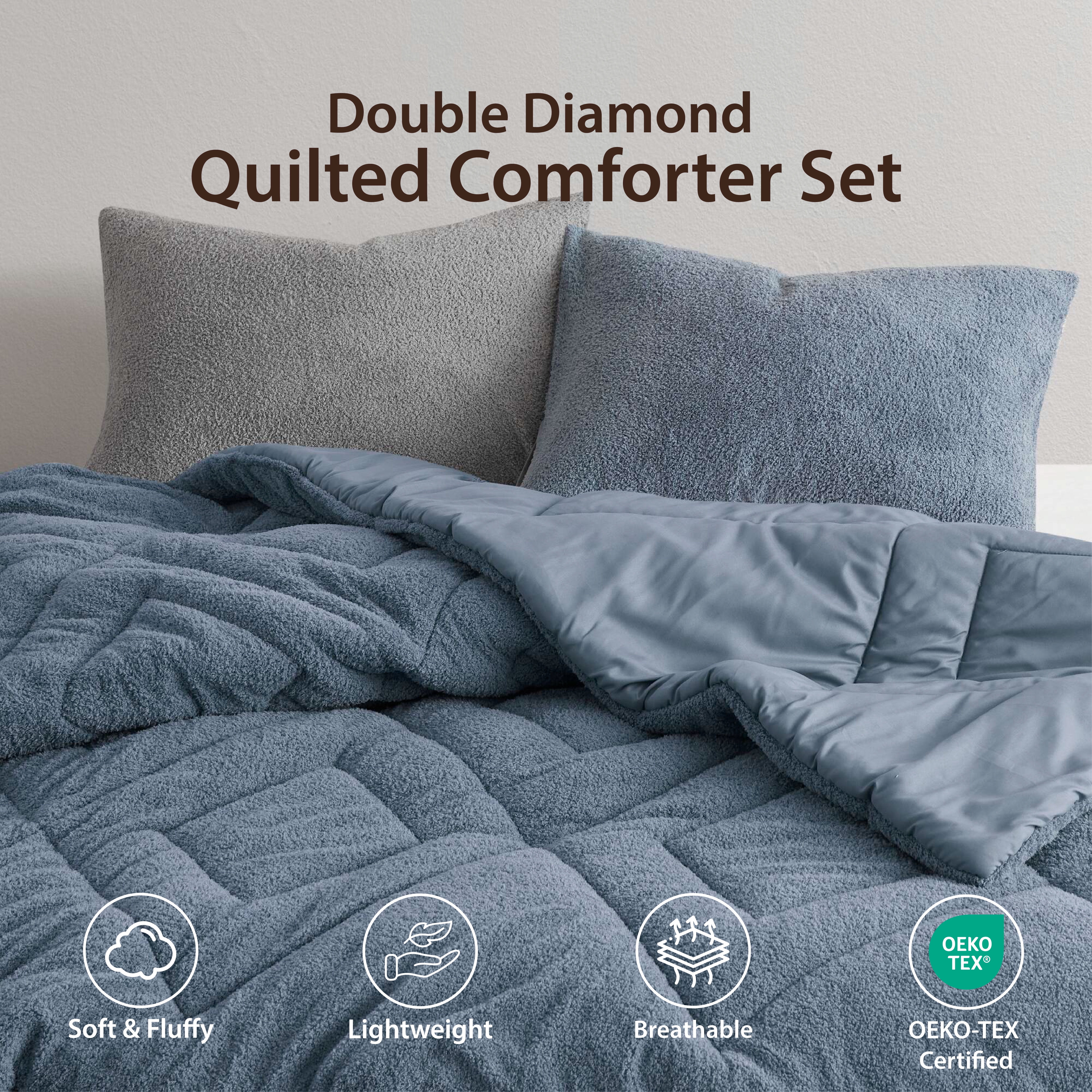 Regency Heights Twin/Twin XL Quilted Plush Comforter Set, 2-Piece Reversible Feather-Soft Dorm Bedding Sets, Textured Sherpa Comforter Bed Set for All Season, Blue