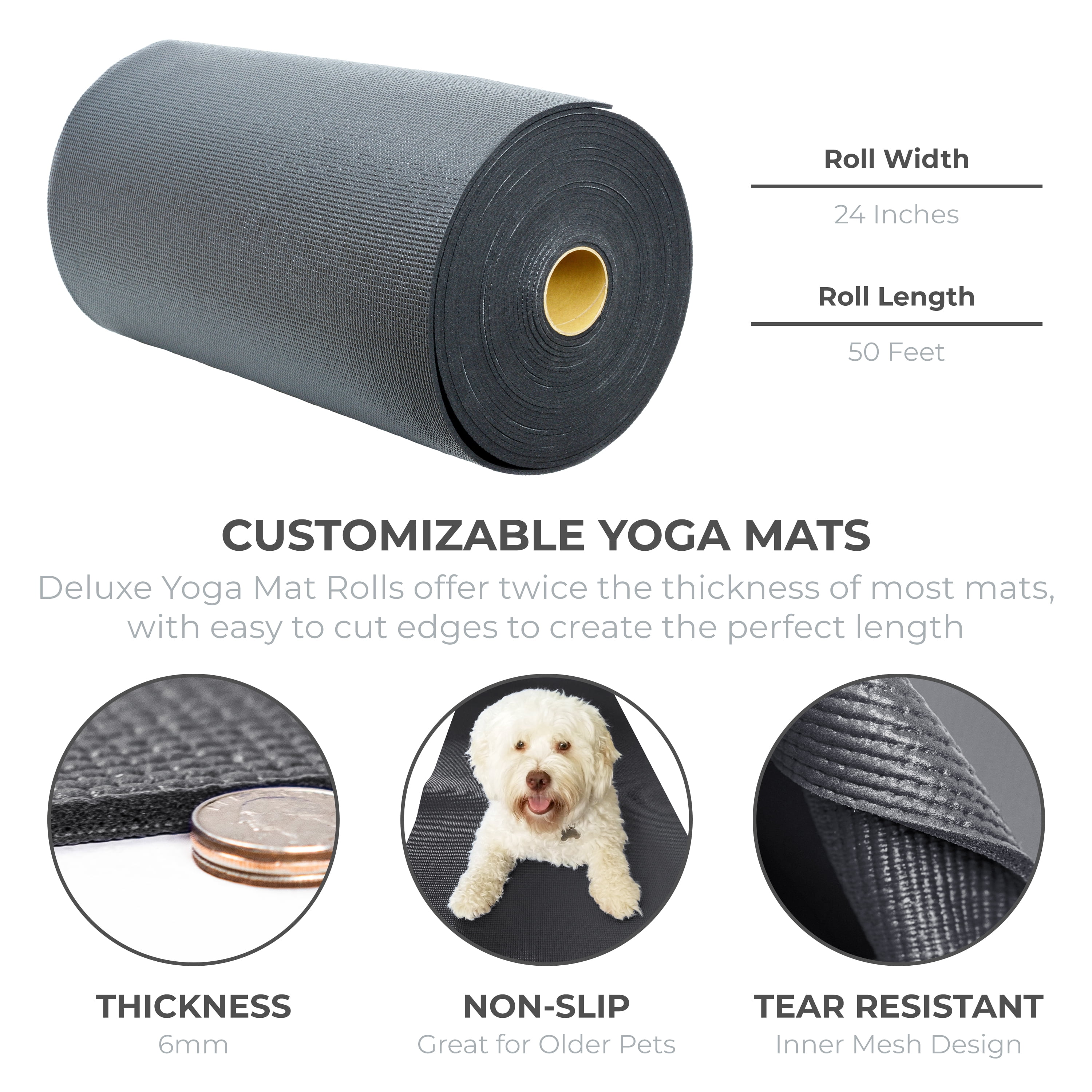Ascend Thick Yoga Mat Roll (24"x 6mm x 50 ft) (Charcoal)