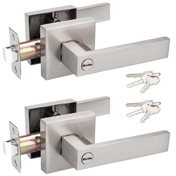 Silver Brushed Lock Handle Door Handle Set with Keys, 2 Piece