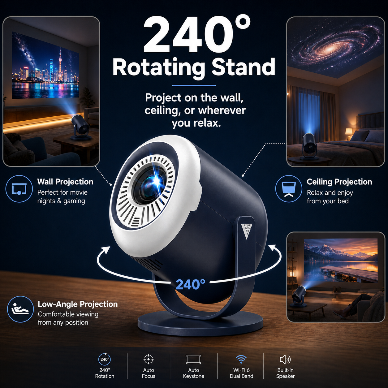 Vamvo Mini Projector WiFi Bluetooth 240° Rotating photo 7