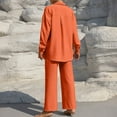 thumbnail image 5 of YOIAVAIOY Women's 2 Piece Holiday Set Long Shirts and Wide Leg Pants Beach Suit Casual Solid Sets Fall Matching Lounge Outfits Orange XXL, 5 of 9