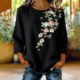 thumbnail image 5 of NTACZA Cotton And Linen Going Out Tops for Women Casual Crew Neck Floral Blouses Relaxed Fit 3/4 Sleeve Shirts for Women, 5 of 7