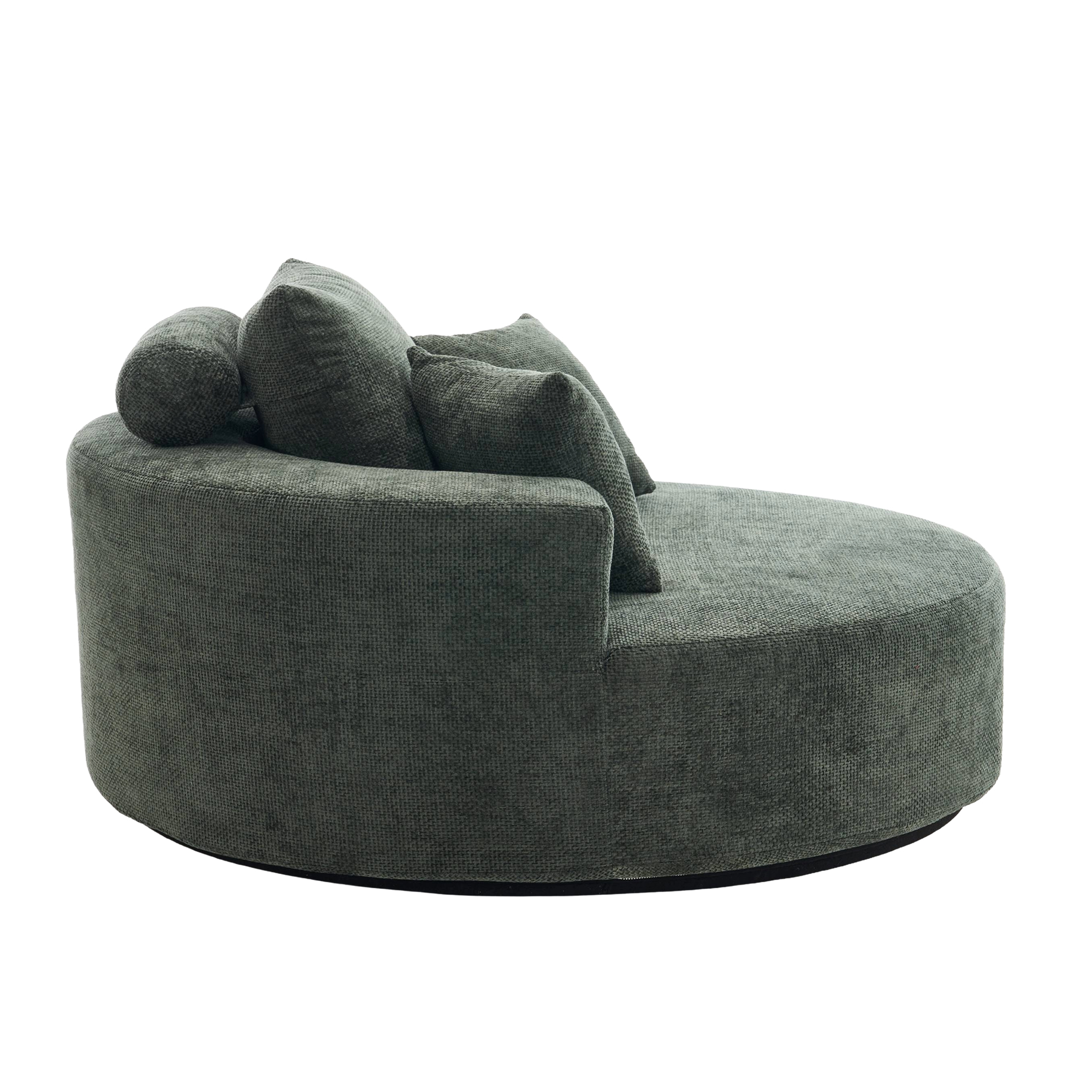 Aukfa 55" Oversized Round Chaise Lounge Chair, Chenille Lounge Sofa with 3 Pillows & Wide Armrests,Green