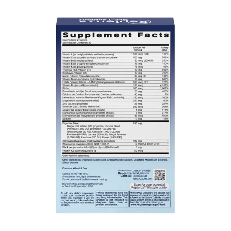 glp-1 replenza Replenza GLP-1 Support, Multivitamin Probiotic, 22 Essential Nutrients,  Promotes Gut Health and Cellular Energy, 60 Tablets