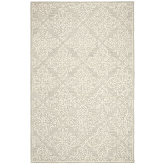 SAFAVIEH Micro-Loop Laidley Geometric Floral Wool Area Rug, Silver/Ivory, 4' x 6'