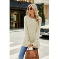 thumbnail image 2 of Women's Round Neck Long Sleeve Ribbed Brushed Slit T-Shirt Top, 2 of 3