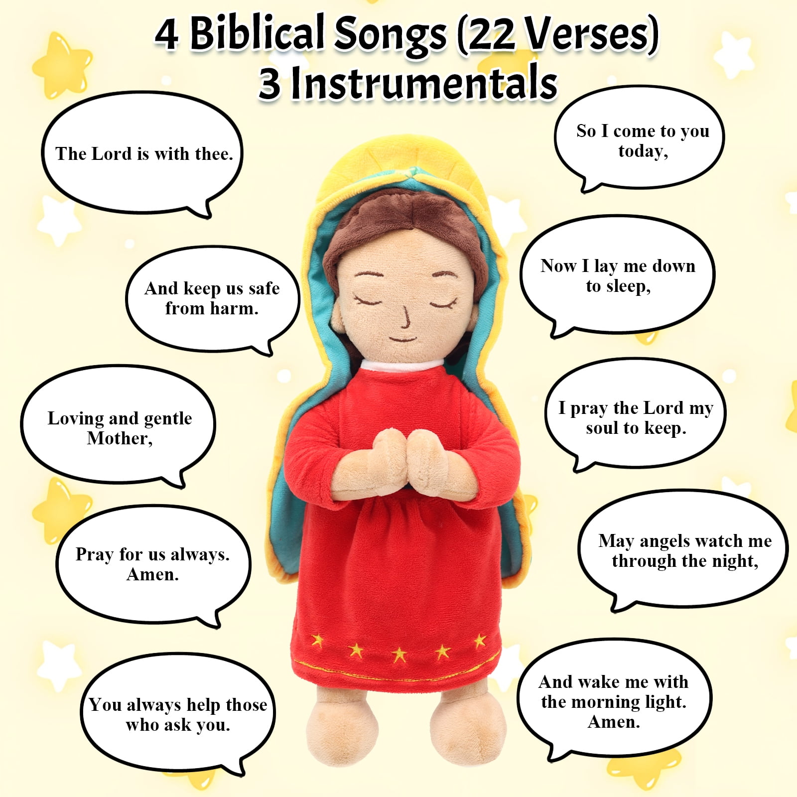 38cm/15in Talking Our Lady Of Guadalupe Plush Doll, Stuffed Toy With Prayers & Songs, Soft Religious Plush Figure, Inspirational Faith-Based Gift, Church, Baptism, Easter & Christmas