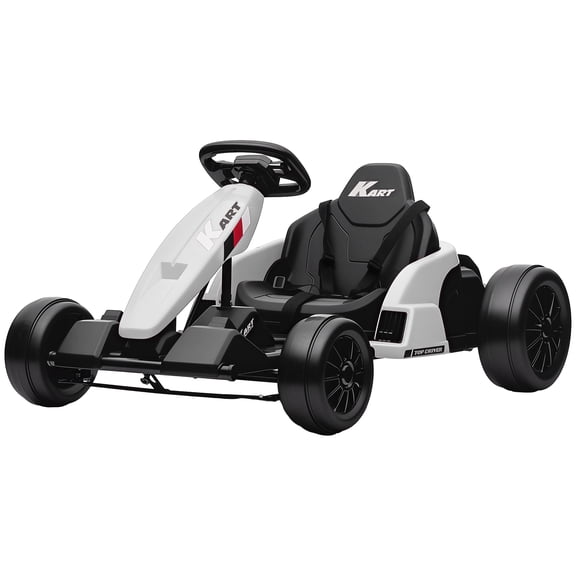 24V Electric Drift Go Kart with Dual Motors, Adjustable Seat 11.2MPH & 5-Point Harness for Kids 6-12 Years (White)