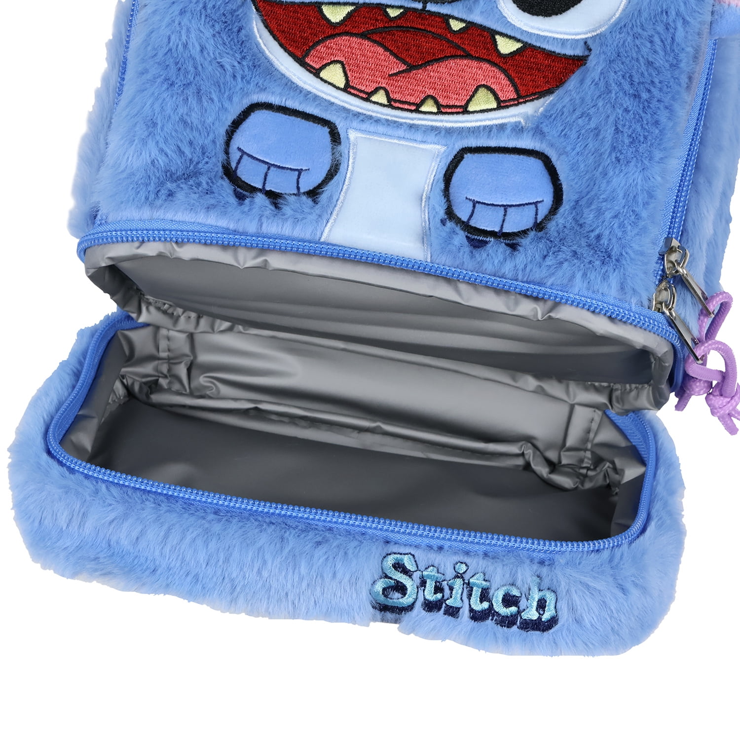Disney Lilo & Stitch Lunch Tote Furry Stitch with Embroidered Face and 3D Ears Dual Compartment Insulated Lunch Bag 10"