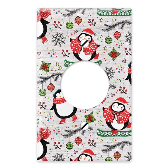WIRESTER 1-Gang 1.406-Inch Hole Device Telephone/Cable Blank Receptable Wall Plate Cover, Penguins Ornaments Christmas