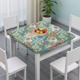 thumbnail image 3 of Multicolor Ethnic Floral Pattern Square Fitted Tablecloth with Elastic Edge,Square Table Cover,Washable Elastic Table Cover for Home Kitchen Party Decor 34"x34", 3 of 6
