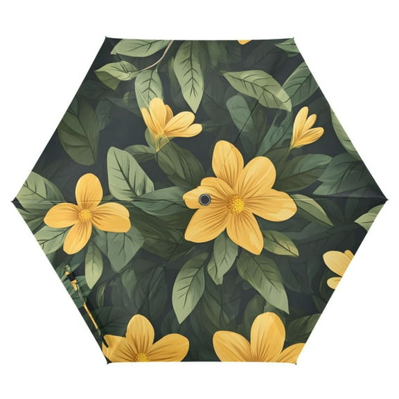 ALAZA Floral with Leaves UPF 50  Compact Folding Umbrella for Rain Travel Umbrella Packable