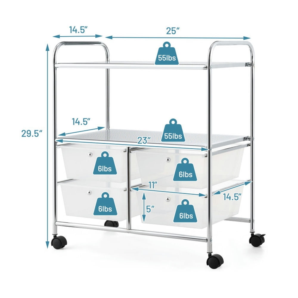 Demi Bonn 4 Drawers Shelves Rolling Storage Cart Rack with 4 Universal Casters, Transparent