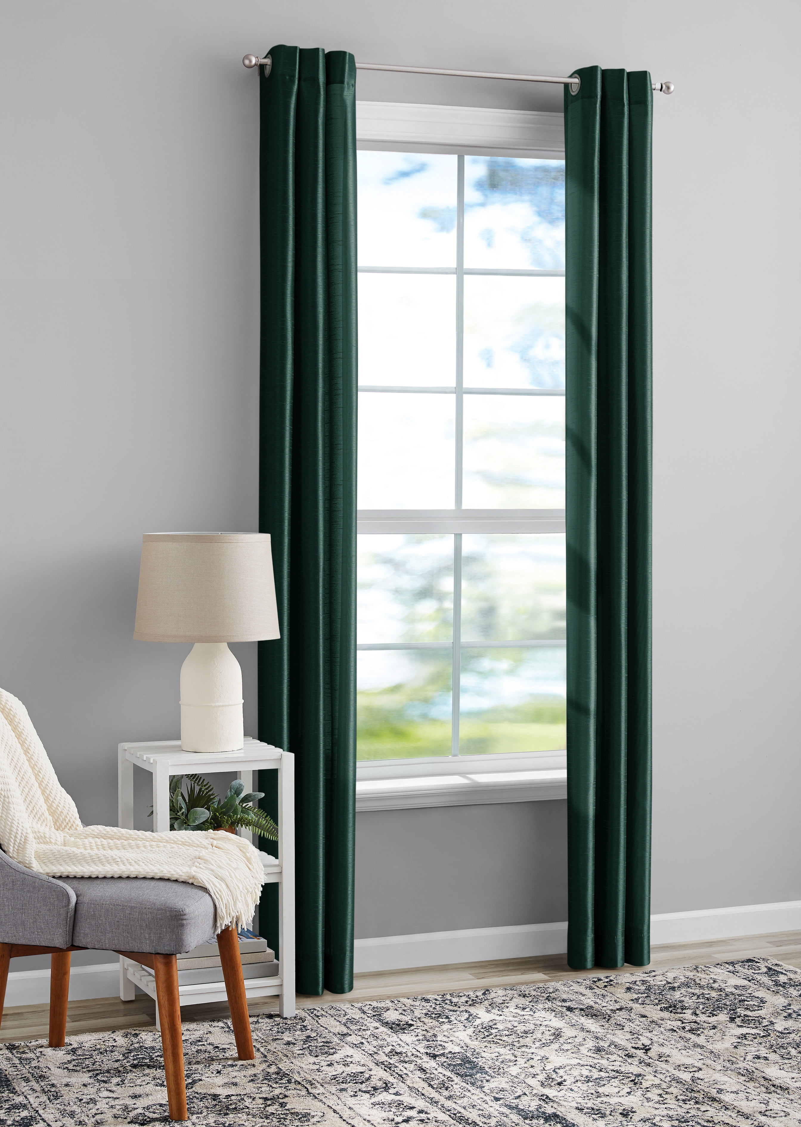 (2 pack) Mainstays Textured Faux Silk Light Filtering Grommet Curtain Panel, Set of 2, Teal, 37” W x 95” L