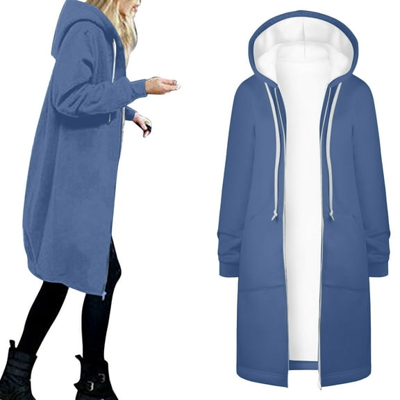 Dpytoraw Womens Hoodies Coat Fall Winter Warm Pockets Drawstring Zipper Open Thin Hooded Jackets Long Cardigans Tops Outwear