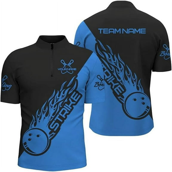Custom Bowling Jerseys for Men Women Personalized Team Name Quarter Zip 3D Apparel Customized Bowling Jersey Shirts Unisex (Blue, XL)