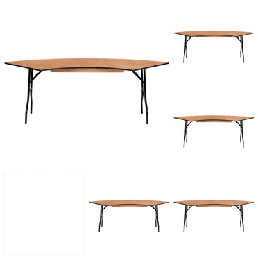 (5 PACK) 7.25 ft. x 2.5 ft. Serpentine Wood Folding Banquet Table - Commercial Quality Serpentine Banquet Table