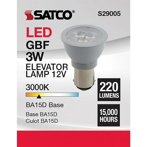 Satco LED 3 Watts 3000K Warm White ALR12 Light Bulbs, Bayonet Double Contact Base, 12V, 12 Pack