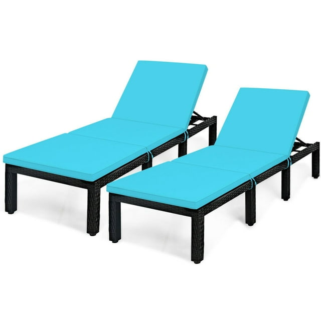 Adjustable 2PCS Patio Garden Rattan Lounge Chair Chaise Couch Cushioned Height