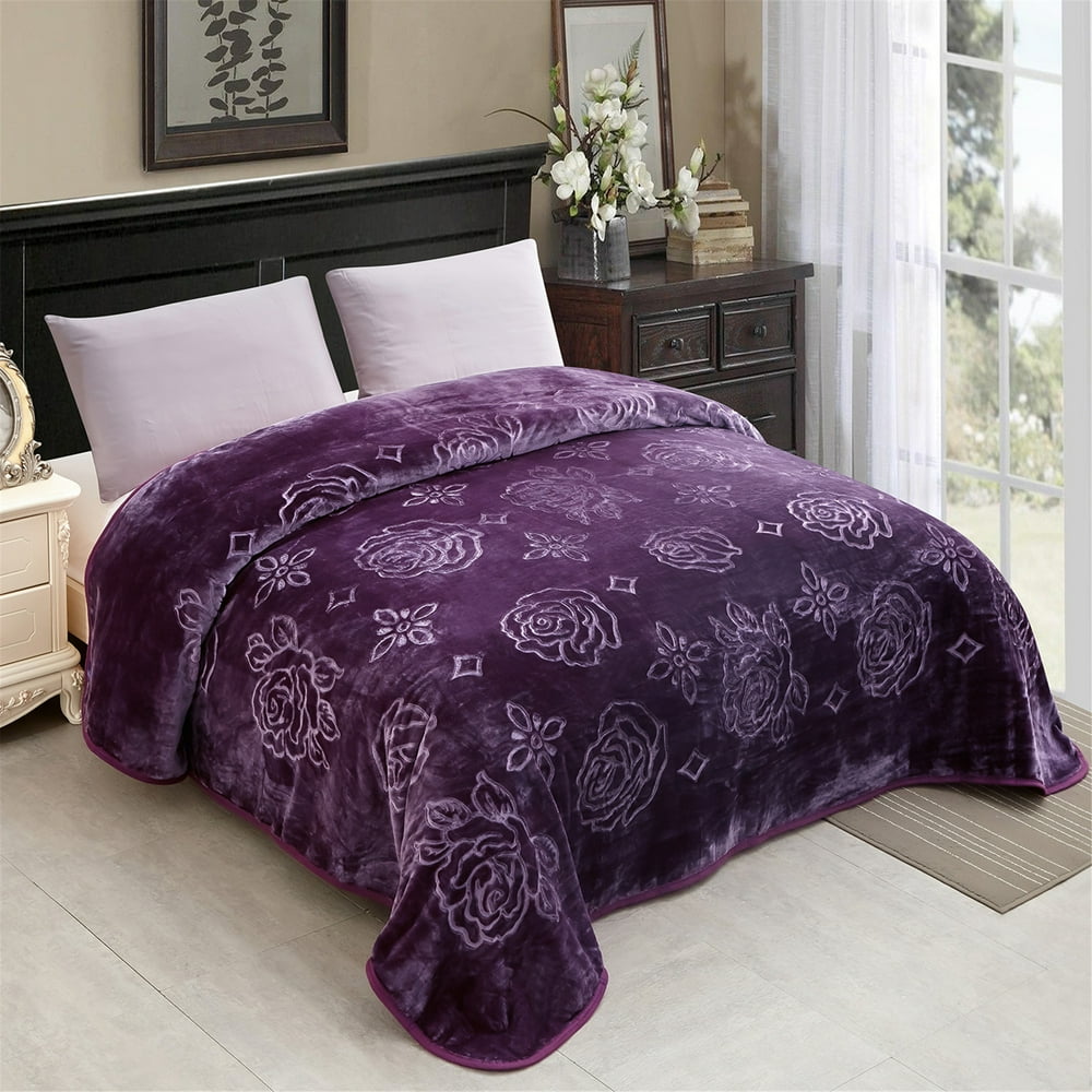 Soft Bed Flannel Blanket Queen Size (79" x 91") Soft,Flower Embossed