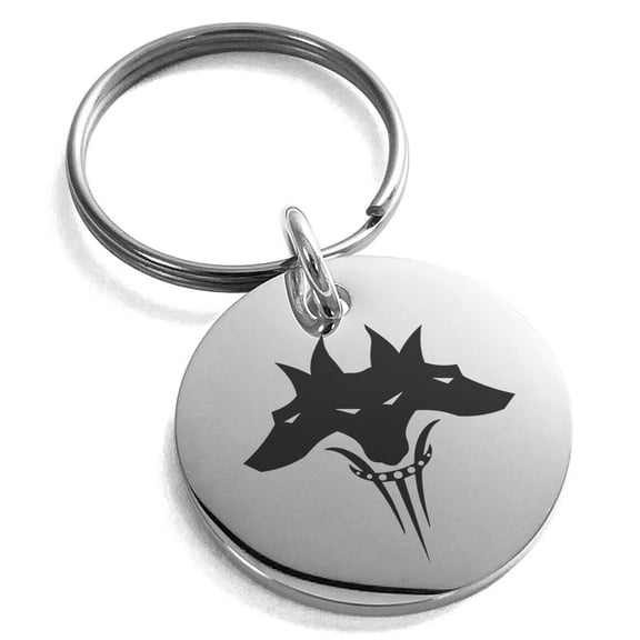 Tioneer Stainless Steel Greek Mythology Cerberus Engraved Medallion Circle Charm Keychain Olympus