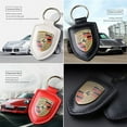 thumbnail image 4 of Leather Car Keychain Keyring Pendant Auto Emblem Accessories For 911 718 Taycan Panamera Cayenne Macan Boxster Cayman Wine Red, 4 of 6