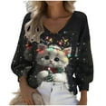 thumbnail image 2 of Lcziwo Womens Christmas Tops Long Sleeve V Neck Waffle Shirts Cute Cat Print Oversized Blouses Casual Fall Fashion Outfits 2025 Multicolor,L, 2 of 3