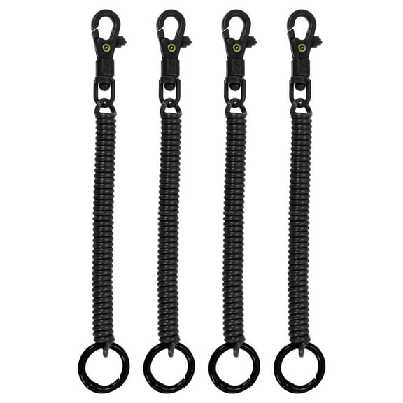Uxcell Retractable Coil Springs Keychain with Plastic Lobster Clasp Keyring for Keys Wallet, Black 4 Pack
