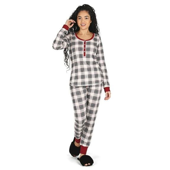 MeMoi Women's Henley Plaid Cotton Blend Pajama Set - Womens - Female, S, Ivory