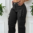 thumbnail image 5 of Ahabrexf Cargo Pants for Women, High Waist Wide Leg Solid Color Multi-Pocket Casual Streetwear Pants, 5 of 9