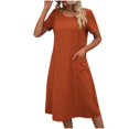 thumbnail image 2 of SMihono Robe d'Été Grande Taille pour Femmes 2023 à Manches Courtes, Couleur Unie, Coupe Ample, Robe T-shirt à Col Rond, 2 of 5