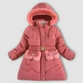 thumbnail image 4 of Povozer Girls and Toddlers' Long Heavyweight Hooded Puffer Jacket(Watermelon Red,6-7Y), 4 of 5