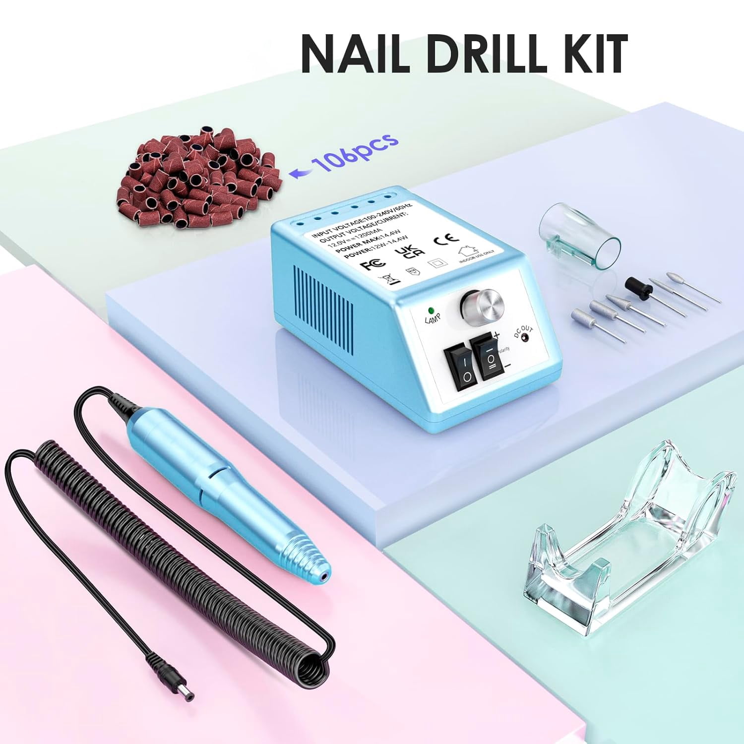 COSITTE 20,000 RPM Electric Nail Drill Set, Acrylic/Gel Remover, Home/Salon Manicure-Glacier Blue