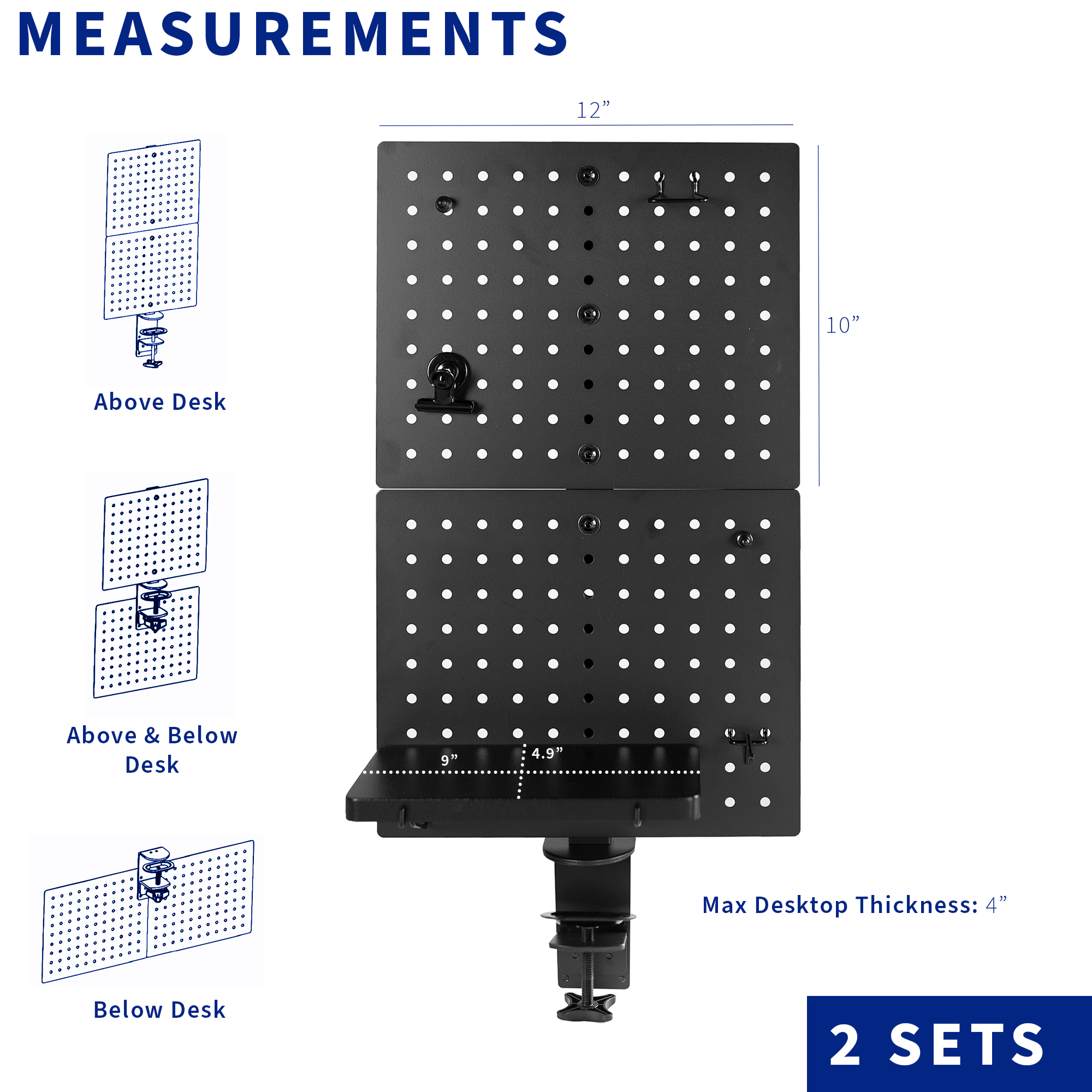 VIVO Steel Clamp-on 20" x 24" Desktop Pegboard (x2), Magnetic Privacy Panel - image 3 of 6