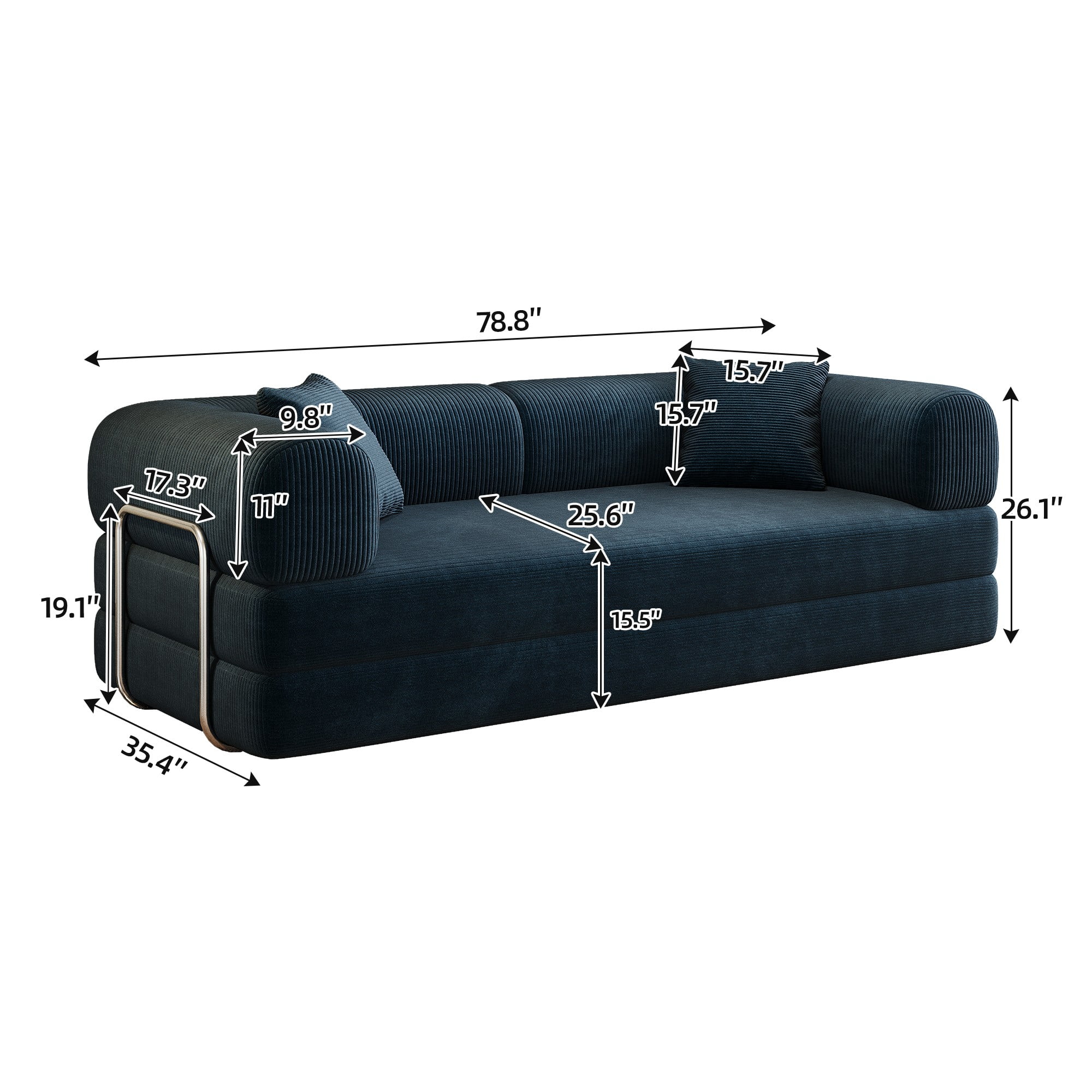 78.8" Compression Sofa Bed, Convertible Floor Futon Couch with Pillow & Armrests, Modular Corduroy Sofa, Blue