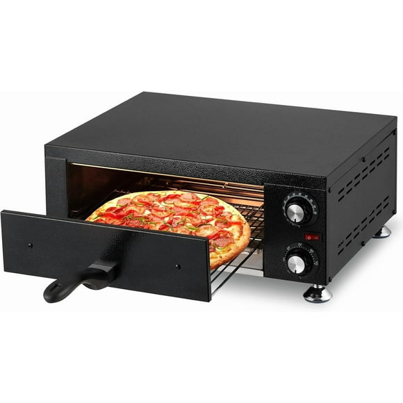 Horno de Pizza Eléctrico de 1100W, Horno Comercial de Acero Inoxidable, Cocina de Pizza de Sobremesa con Bandeja para Migajas y Temporizador