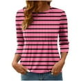 thumbnail image 2 of EchfiProm 3/4 Sleeve Summer Shirts for Women Striped Pink Pullover Crew Neck Summer Loose Fit Shirts, 2 of 7