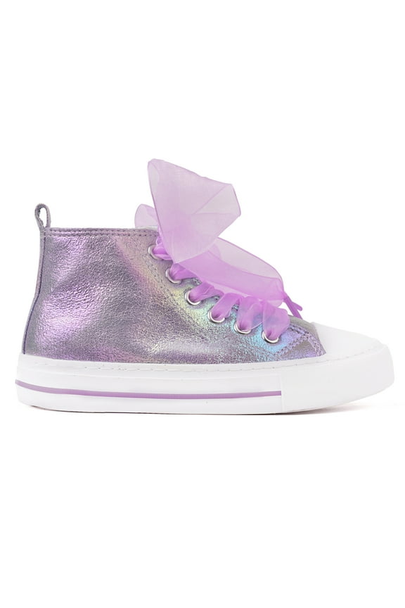 Little Girls Kids Sneakers Bowknot Pearl Ribbon Canvas Shoes Glitter Walking Shoes Toddler Sparkle Lace Up Glimmer Lightweight High Top Purple Size 3
