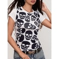 thumbnail image 5 of Michellecmm Women's Summer Slim Tops Short Sleeve Round Neck Skull Print Rhinestone T-shirts, 5 of 8