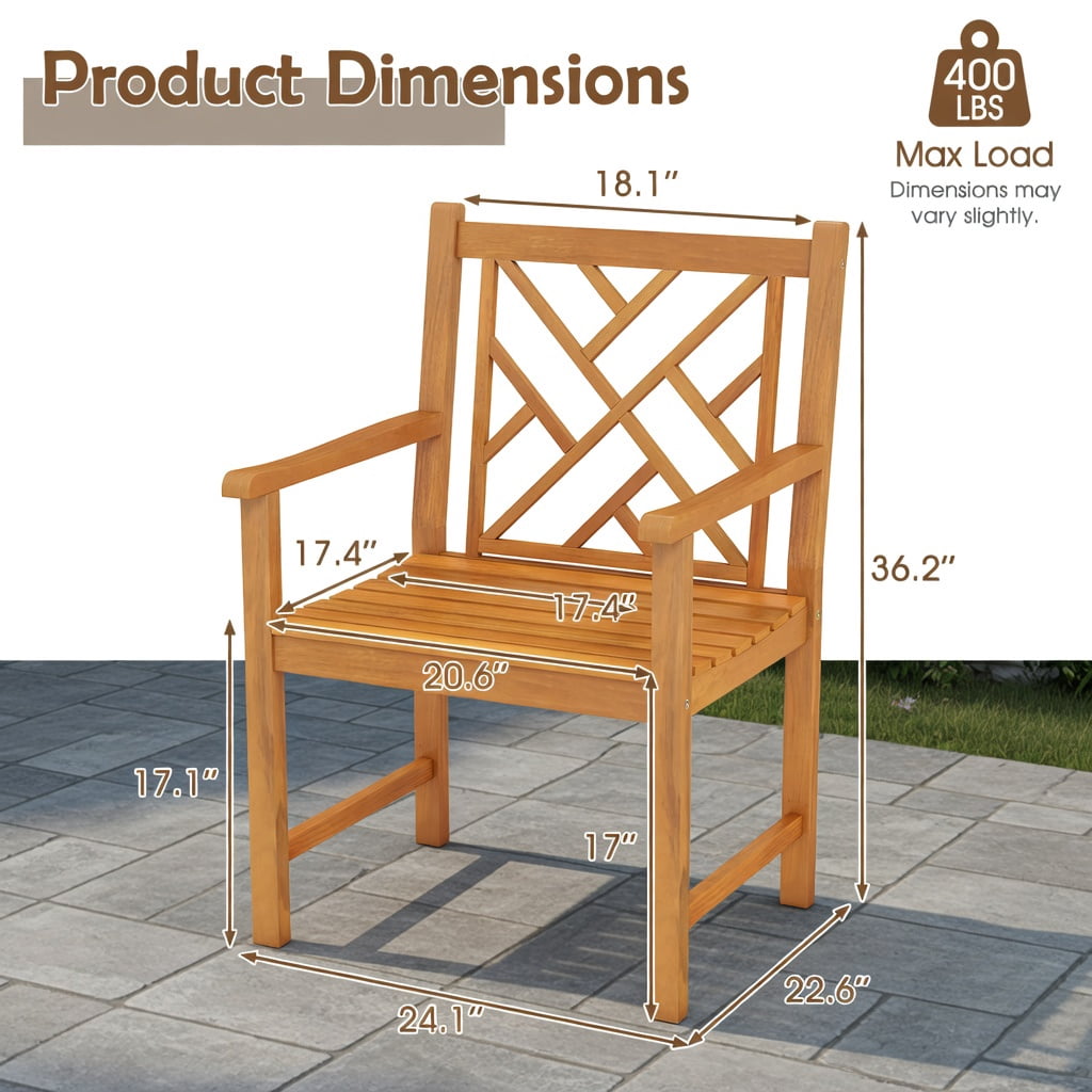 Hommoo 2-Pack Acacia Wood Outdoor Dining Chairs with Cross-Back Design, Sturdy Patio Chairs for Backyard, Porch & Poolside, Natural