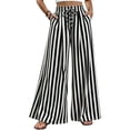 thumbnail image 5 of BODOAO Women's Striped Satin Palazzo Pants, Casual Summer High Waisted Wide Leg Trousers with Pockets, Silky Smooth Fabric, Flowy Draped Fit and Elastic Waist Black L, 5 of 6