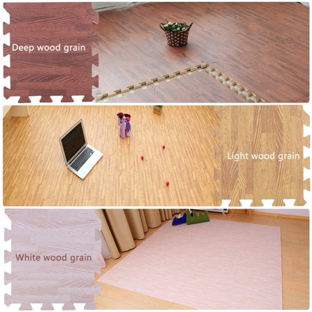 Ejoyous 9pcs Imitation Wood Soft Foam Exercise Floor Mats Gym