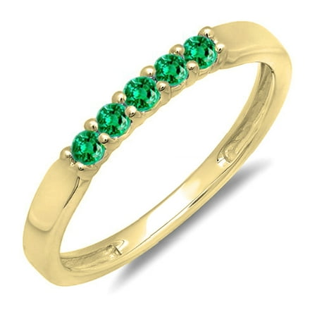 0.25 Carat (ctw) 18K Gold Round Emerald 5 Stone Ladies Anniversary Wedding Band Ring 1/4 CT