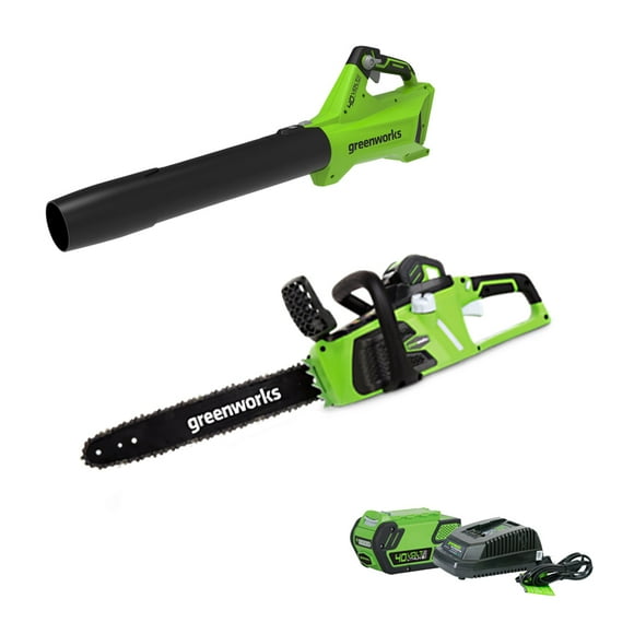 Greenworks 40V 14-Inch Chainsaw + Jet Blower, 4.0 AH Battery and Charger Included