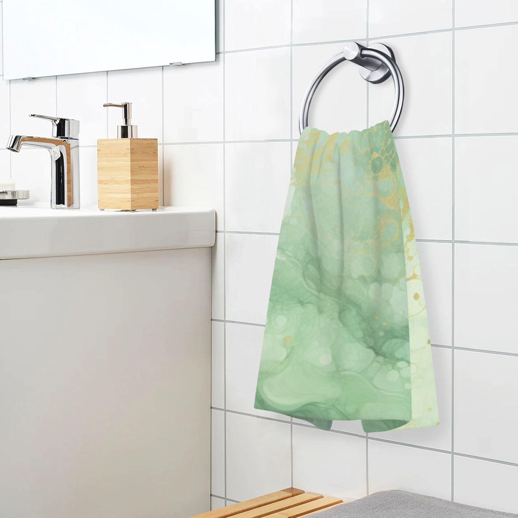 Emerald Green and Gold Marble Hand Towel Set 2 Pcs Cotton Absorbent Soft Face Towels Bath Towels for Bathroom Kitchen Shower Hotel Decor 16"x28"