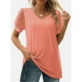 thumbnail image 4 of Womens Casual V Neck T Shirts Swiss Dotted Puffy Sheer Short Sleeve Blouses, 4 of 5