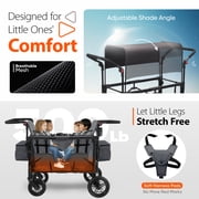 Sekey 4 Seater Stroller Wagon for Kids,Adjustable Push Handles, Removable Canopy, Snack Tray & Cooler