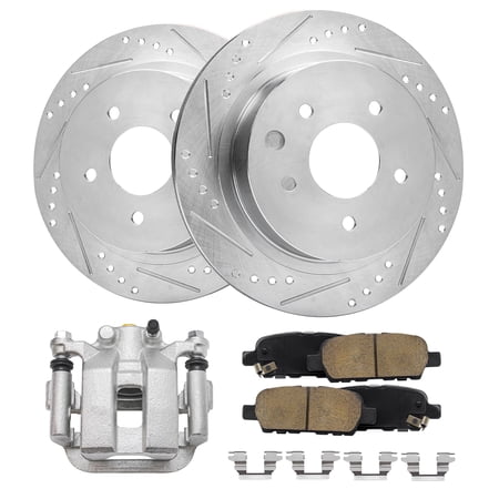 Detroit Axle - Rear Drilled & Slotted Rotors Ceramic Pads Left Brake Caliper Replacement for 2003-2005 Infiniti G35 Nissan 350Z